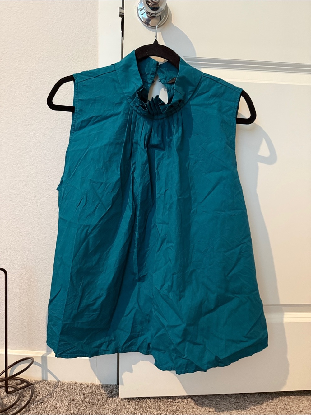 Banana Republic Teal Sleeveless Ruffle-Neck Blouse